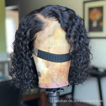 Cheap Deep Wave Bob Wig Natural Human Hair Hd Full Transparent Lace Front Wig Raw Indian Virgin Human Hair Lace Frontal Wig